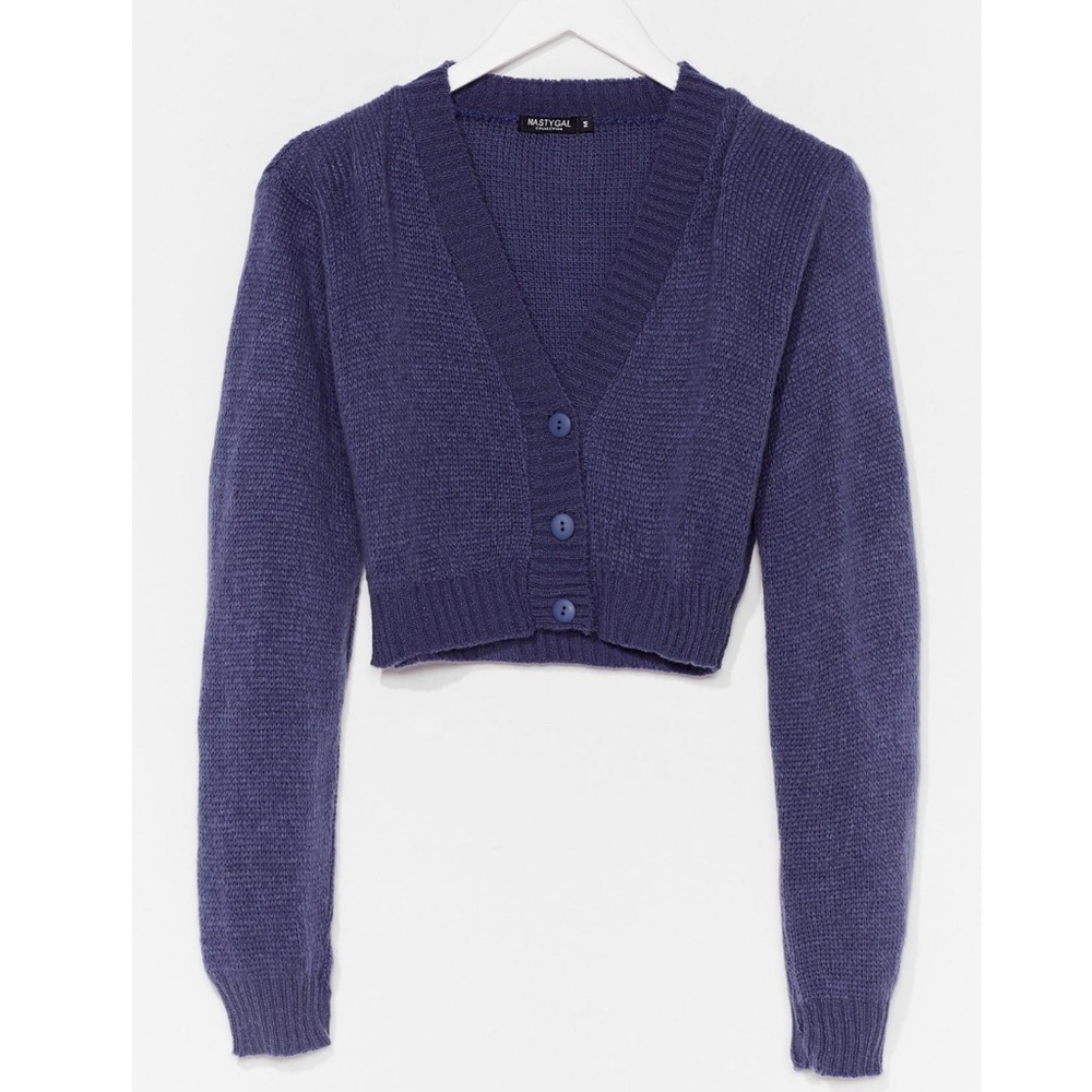 SOLD!! NWT Knitted V Neck Cropped Cardigan (Denim-Blue) - Picture 1 of 5